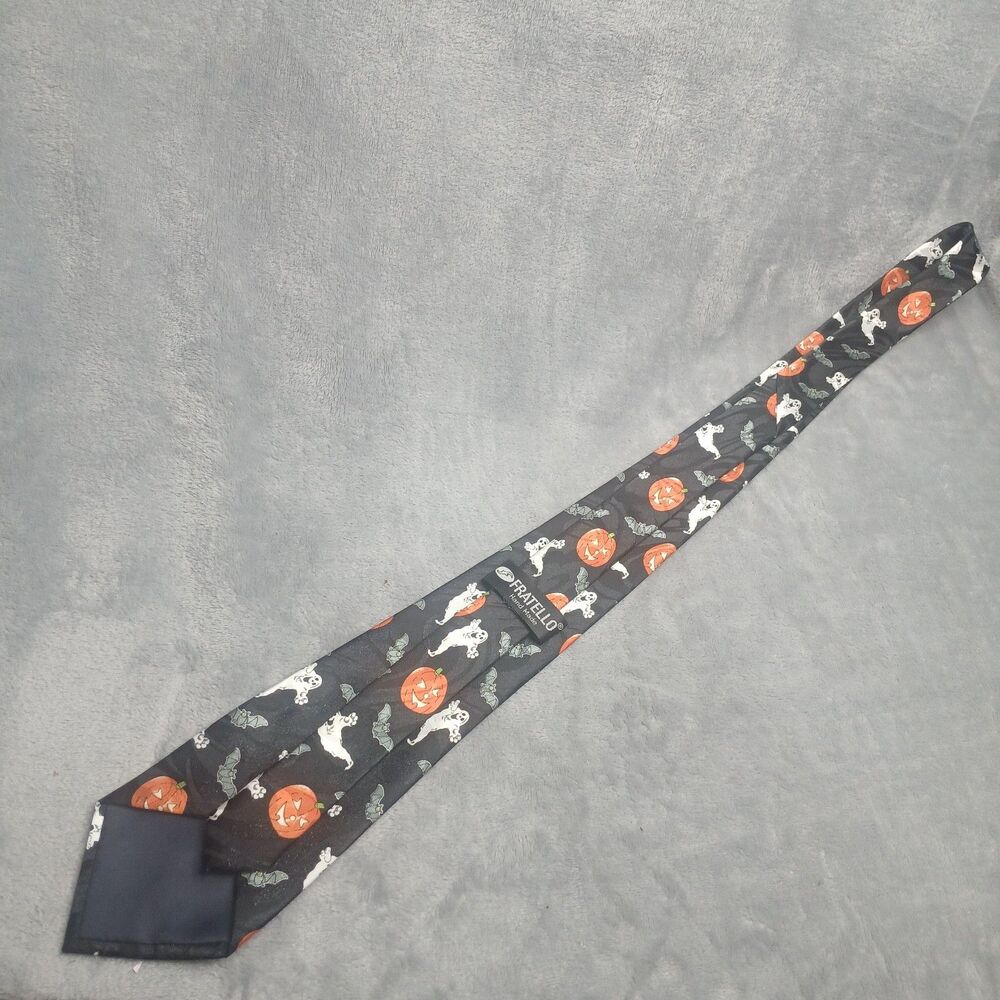 Fratello Hand Made Halloween Tie 4" Tip 60" Long Polyester Unworn Pumpkin Ghost - Picture 5 of 16